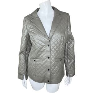 Denim‎ & Co. Signature Quilted Faux Leather Blazer Olive XX-Small NWOT Business